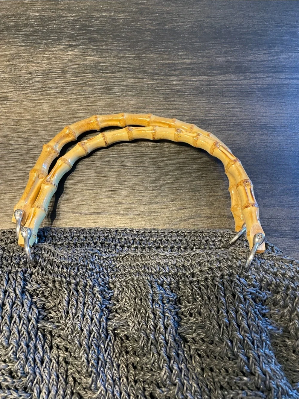 Chico's Black Woven Hobo with Bamboo Handles